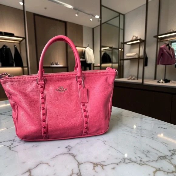 Coach Central Satchel - Strawberry Red Pebble Leather - Picture 2 of 8